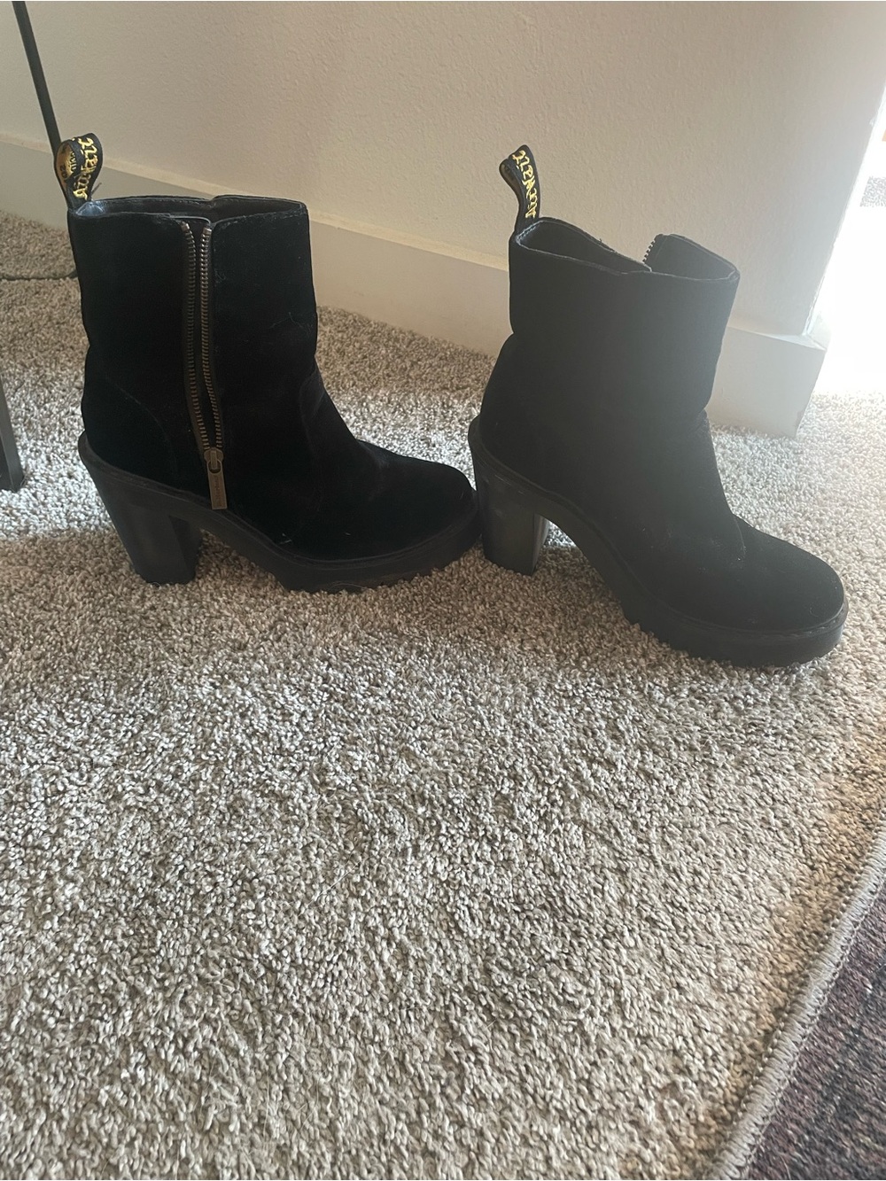 Dr. Martens Black Suede Heeled Ankle Boots